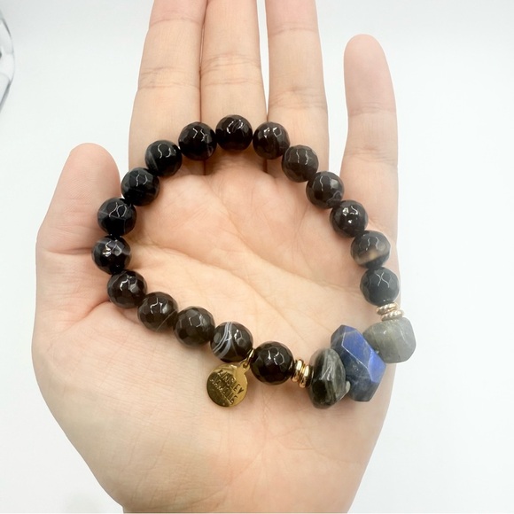 Kinsley Armelle BLACK OBSIDIAN and LABRADORITE COAL BRACELET - Picture 1 of 7
